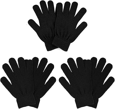 3 Pairs Winter Magic Gloves Adults Warm Stretchy Unisex Black Gloves One Size Fits Most Men Women Teens Magic Knit Gloves