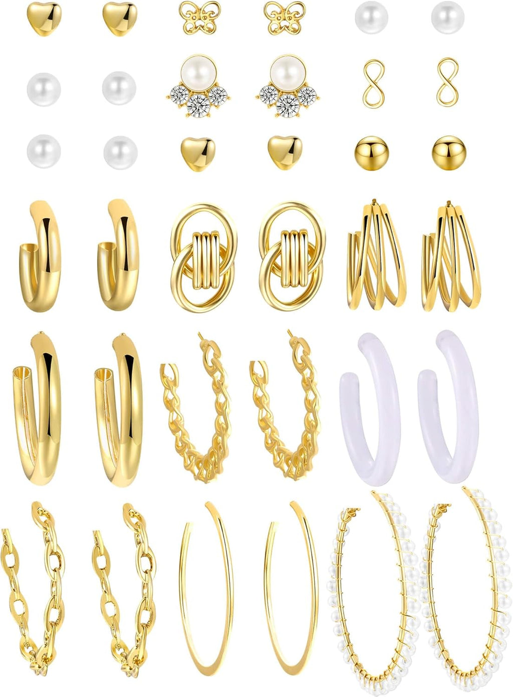 Gold Hoop Earrings Set for Women, 12 Pairs Hypoallergenic Large/Big Thin Thick Gold Hoops Earrings Loop Pack for Jewelry Gift 40mm/50mm