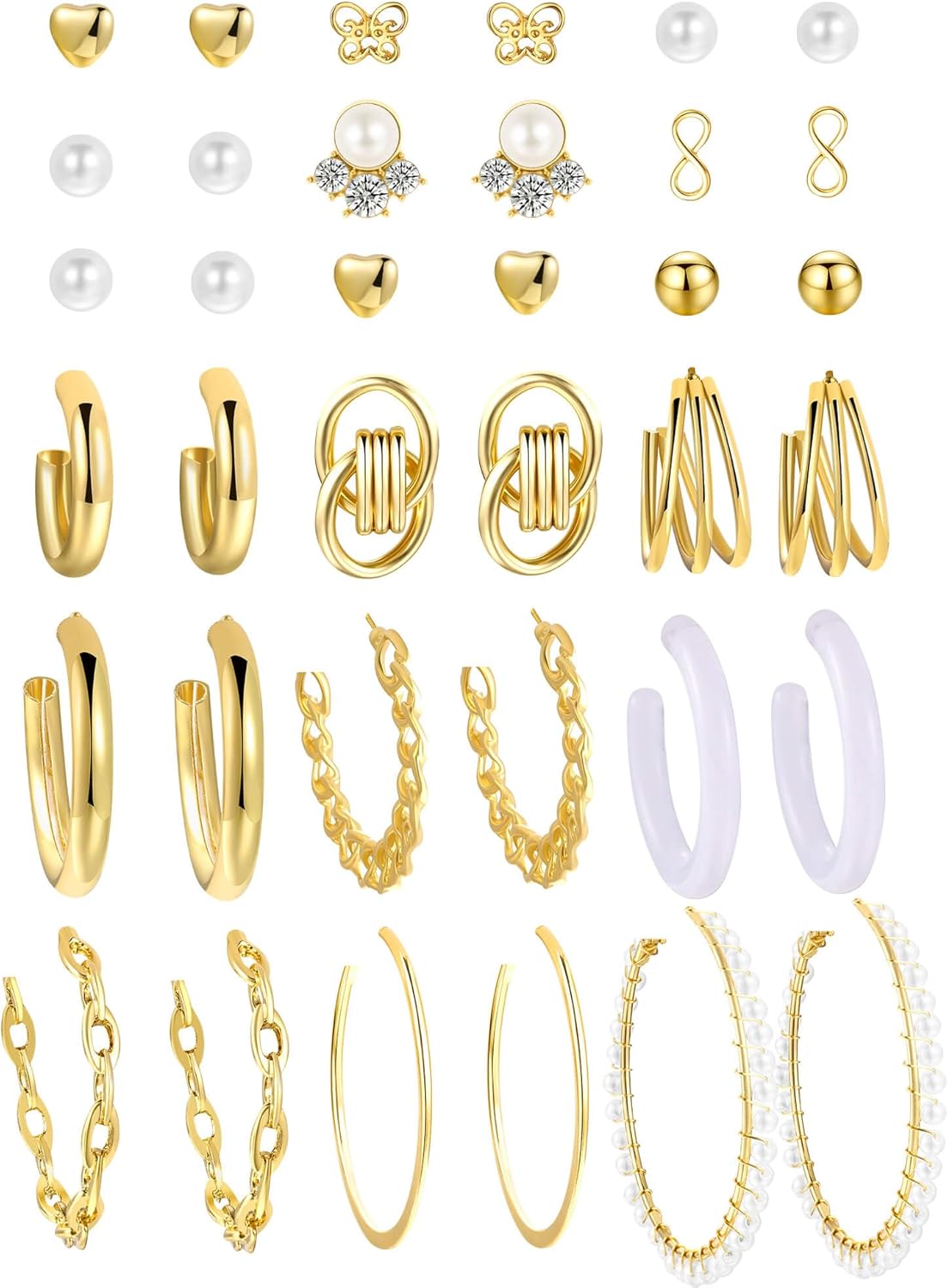 Gold Hoop Earrings Set for Women, 12 Pairs Hypoallergenic Large/Big Thin Thick Gold Hoops Earrings Loop Pack for Jewelry Gift 40mm/50mm