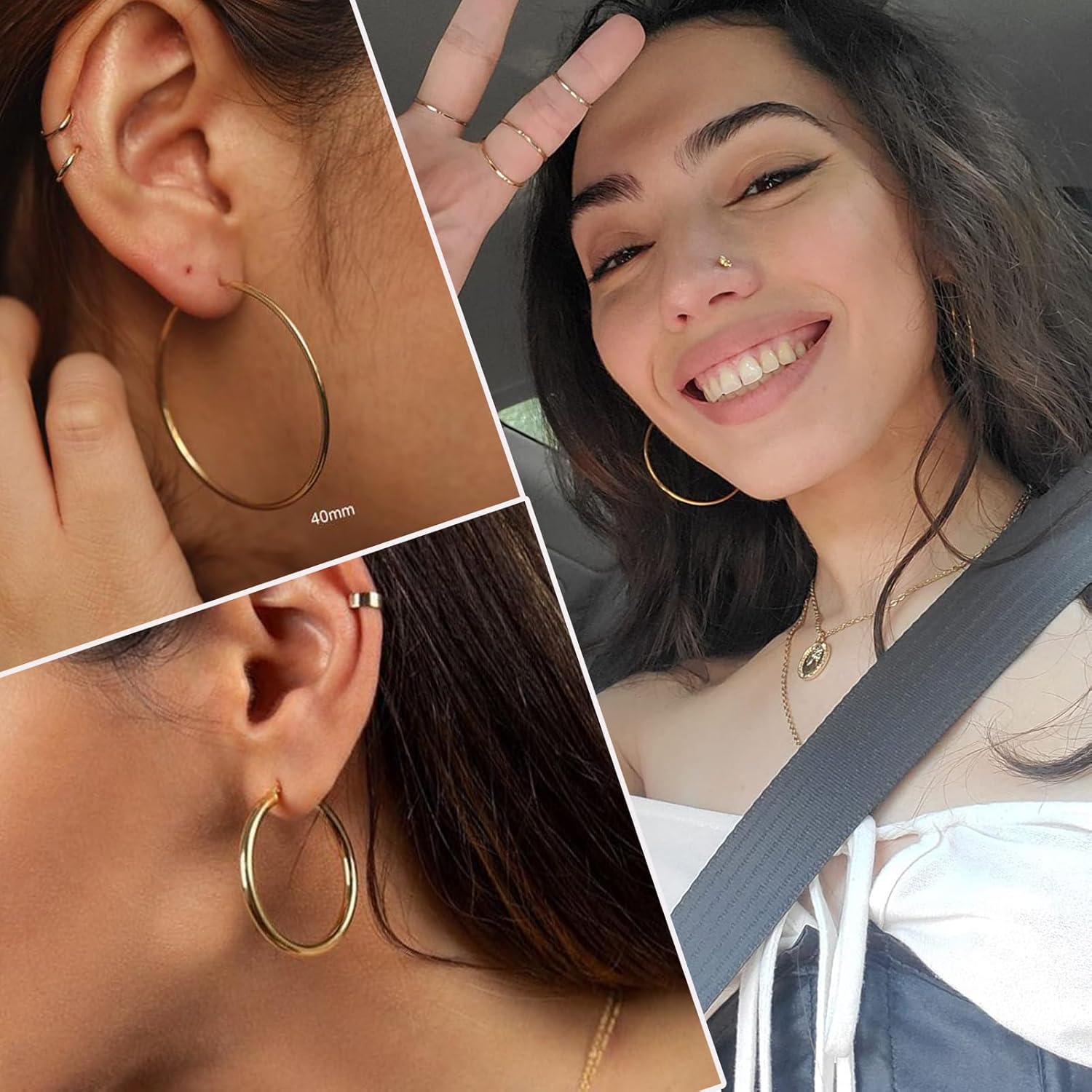 Gold Hoop Earrings Set for Women, 12 Pairs Hypoallergenic Large/Big Thin Thick Gold Hoops Earrings Loop Pack for Jewelry Gift 40mm/50mm