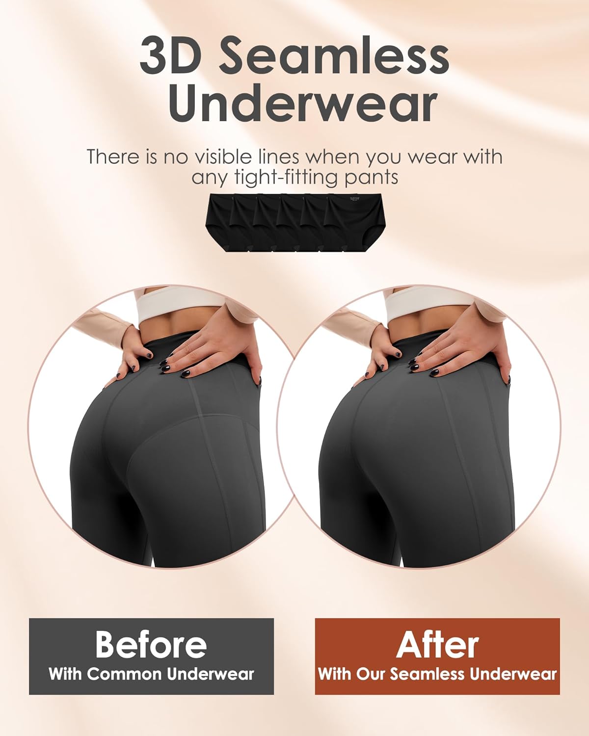 Kalapa Womens Underwear Seamless Full Coverage Breathable Briefs No Show Silky Stretch High Waisted Ladies Panties 6 Pack