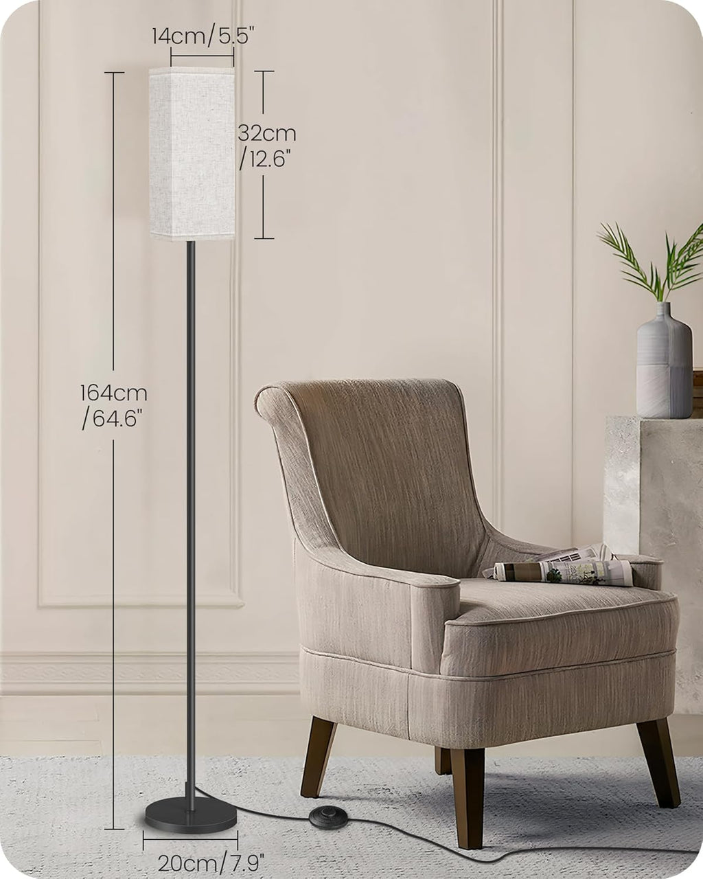64.6" Floor Lamp, Pole with Foot Switch, Modern Standing Lamp Lampshade, Minimalist Freestanding Lamp (Bulb Not Included), for Living Room, Bedroom Office ETL Listed, Black and Beige E07LD05