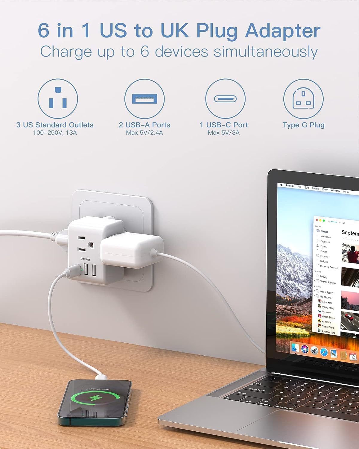 2 Pack European Travel Plug Adapter, International Power Plug Adapter with 3 Outlets 3 USB Charging Ports(1 USB C), Type C Plug Adapter Travel Essentials to Most Europe EU Spain Italy France Germany