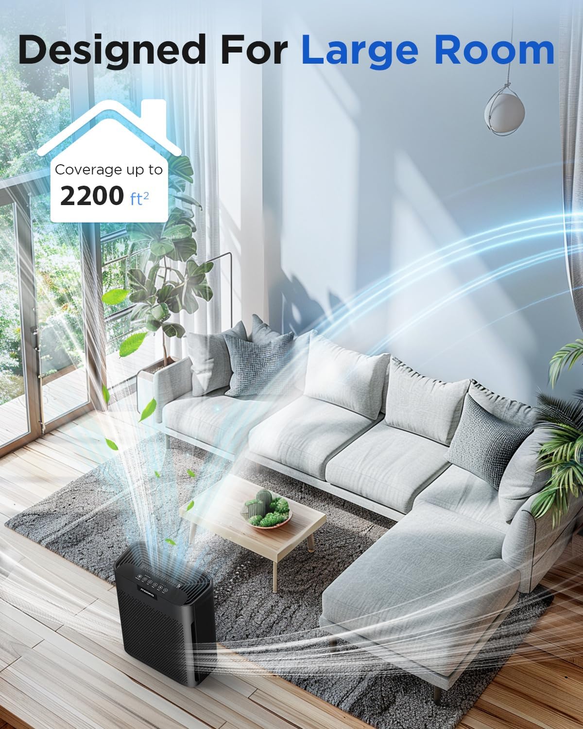 Air Purifiers for Home Large Room 2200 Ft² with Washable Filters, MOOKA HEPA Filter Pet Air Purifier for Bedroom with Fragrance, Air Cleaner for Smoke Dust Pollen Pets Hair Odor, KJ190L White