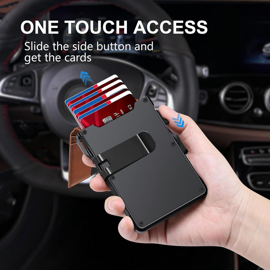 Airtag Wallet for Men, Mens Smart Wallet for Air Tag RFID Blocking, Minimalist Bifold Pop Up Aluminum Credit Card Case Holder 12+ Cards with ID Window, Gift for Men, No Airtag Included, Carbon Fiber