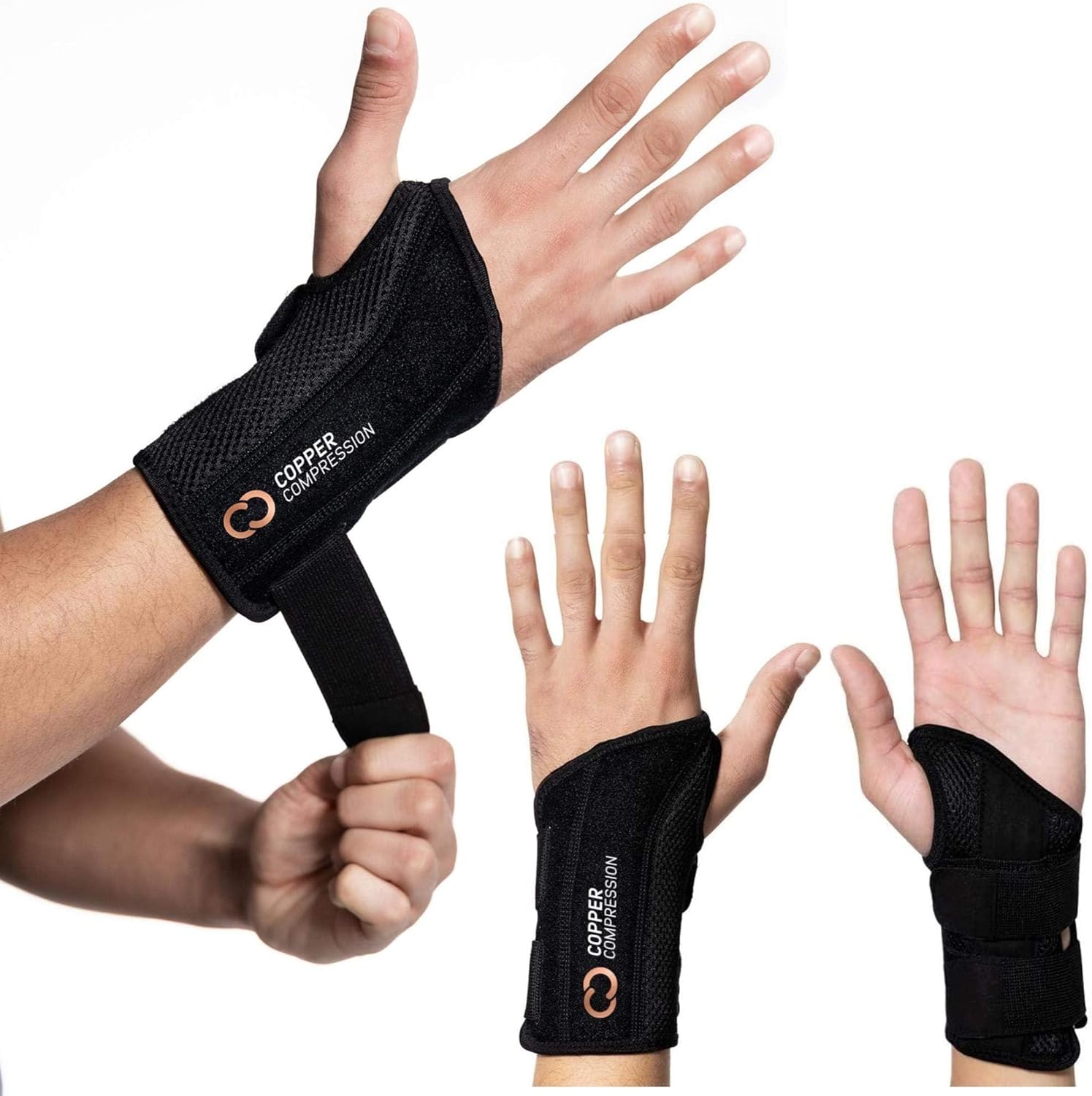 Copper Compression Advanced Wrist Brace - Copper Infused Adjustable Orthopedic Support Splint for Pain, Carpal Tunnel, Arthritis, Tennis Elbow, Tendinitis, RSI, Ganglion Cyst for Men Women Right S/M