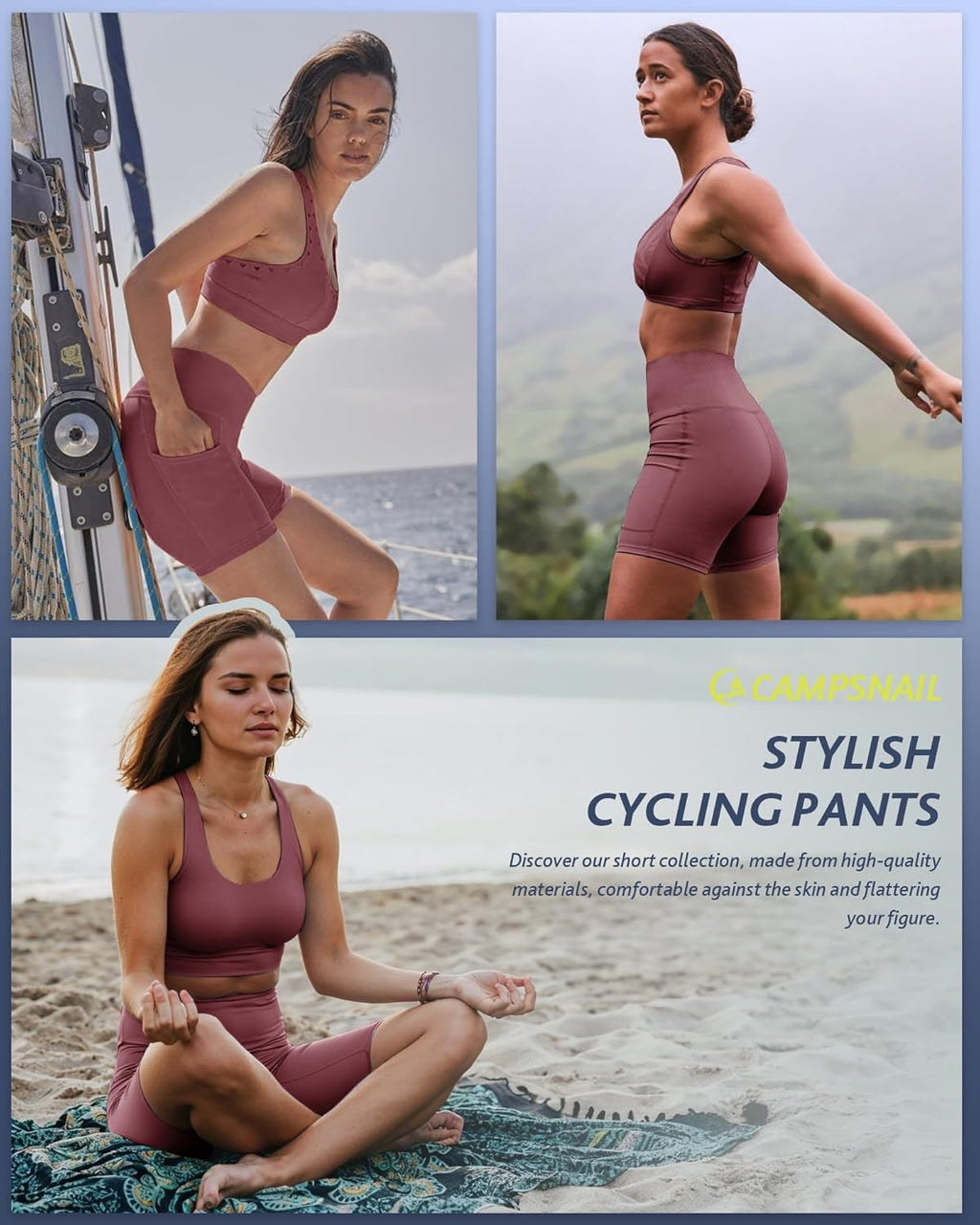 CAMPSNAIL Biker Shorts Women with Pockets - 3"/5"/8" High Waisted Workout Spandex Tummy Control Gym Running Yoga Shorts