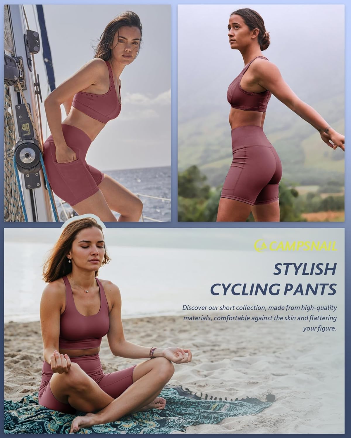 CAMPSNAIL Biker Shorts Women with Pockets - 3"/5"/8" High Waisted Workout Spandex Tummy Control Gym Running Yoga Shorts