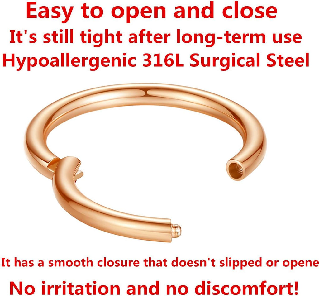 ORANGELOVE Hypoallergenic Nose Rings 20G 18G 16G 14G 12G 10G 8G 316l Surgical Steel Septum Jewelry Hinged Segment Ring Body Piercing Nose Hoop Lip Rings Nose Helix Cartilage Rook Earrings
