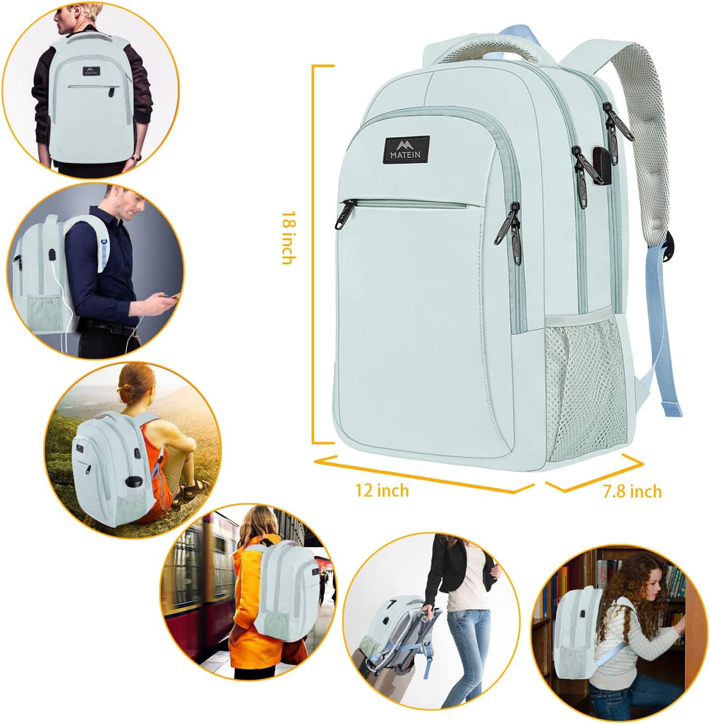 MATEIN Travel Laptop Backpack, Business Anti Theft Slim Sturdy Laptops Backpack with USB Charging Port, Water Resistant College School Computer Bag Gift for Men & Women Fits 15.6 Inch Notebook, Grey