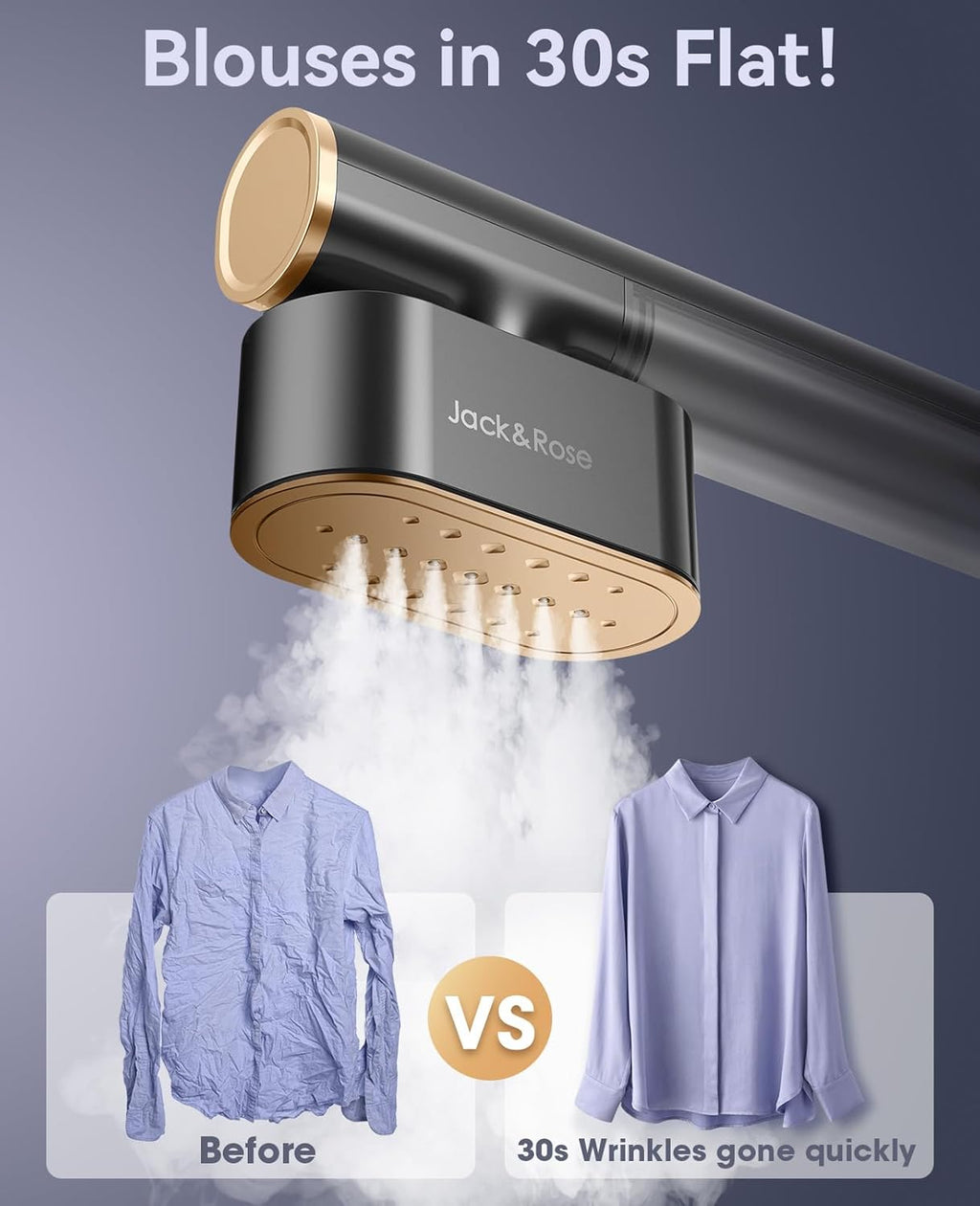 Jack ＆ Rose Travel Steamer for Clothes,100-220V Portable Iron,15s Heat Up,Steamer ＆ Iron 2 In 1, Travel Size,Large Ceramic Heat Panel,for Global ＆ Europe