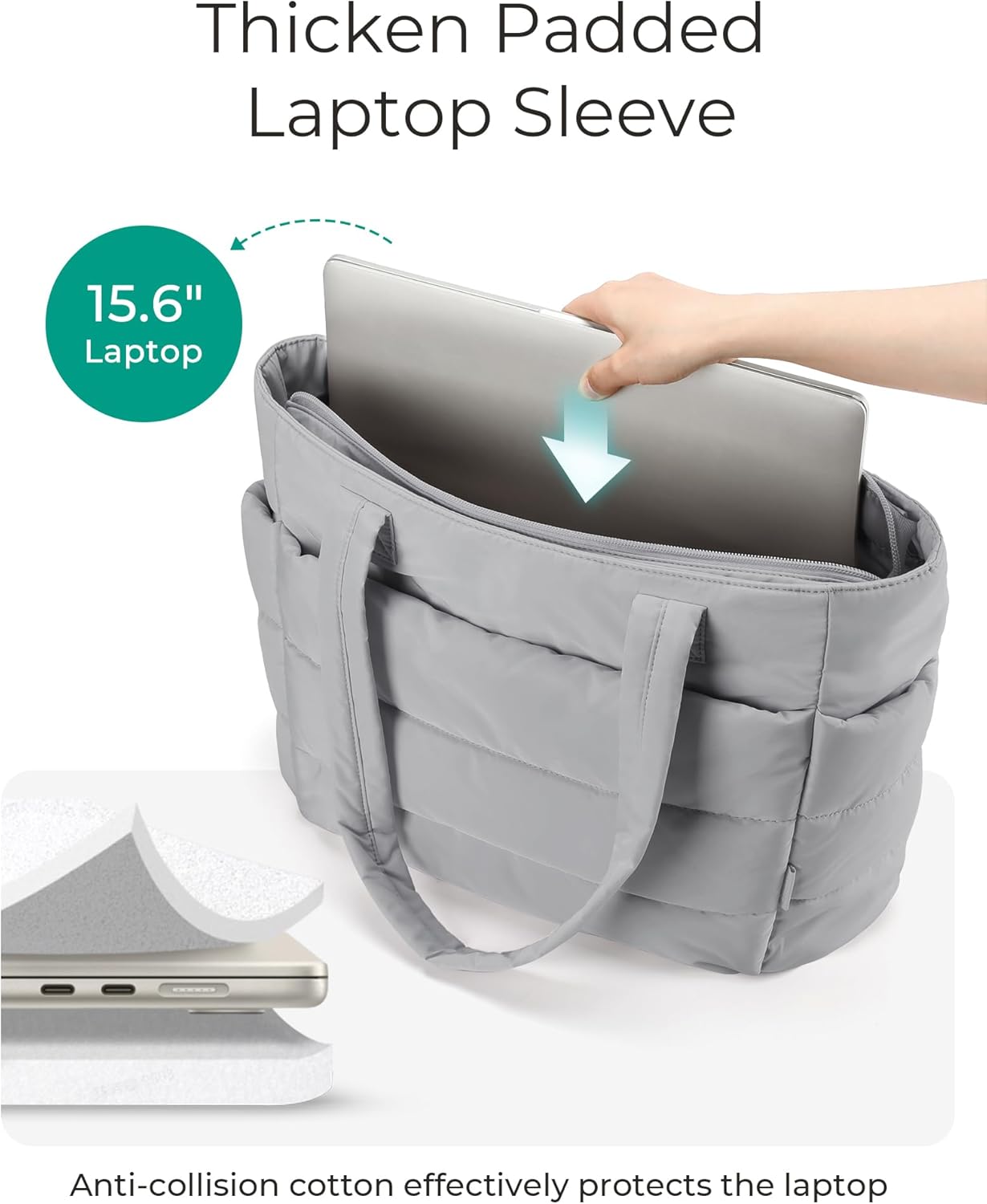 BAGSMART Tote Bag for Women, Lightweight Puffy Tote Bag with Compartments Shoulder Bag Handbag for Travel, Work, Gym