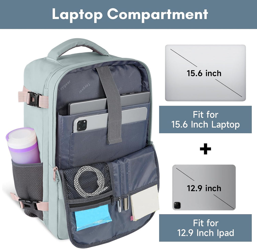 Taygeer Travel Backpack for Women, Carry On Backpack with USB Charging Port & Shoe Pouch, TSA 15.6inch Laptop Mochila Flight Approved, Nurse Bag Casual Daypack for Weekender Business Hiking, Pink