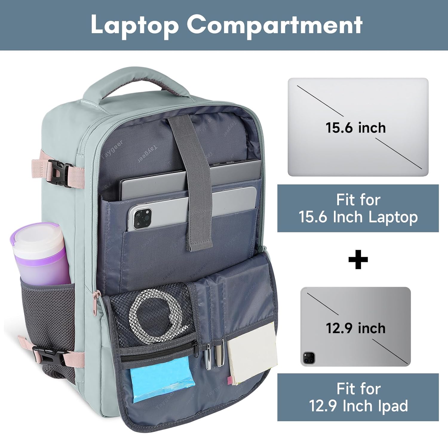 Taygeer Travel Backpack for Women, Carry On Backpack with USB Charging Port & Shoe Pouch, TSA 15.6inch Laptop Mochila Flight Approved, Nurse Bag Casual Daypack for Weekender Business Hiking, Pink