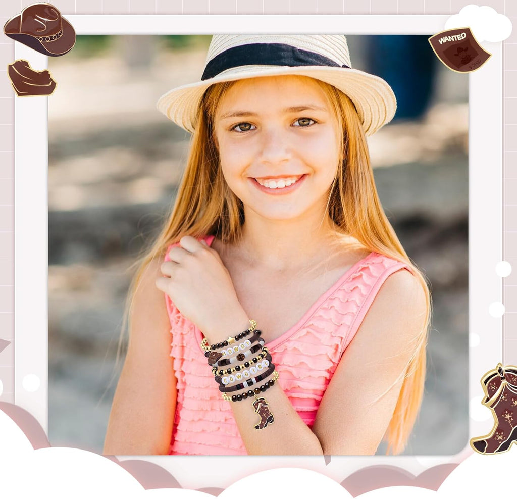 Artlunar Western Cowgirl Beaded Stretch Bracelets, Stackable cowgirl hat boot accessories, Bohemian Jewelry for Women Girls Teens Christmas Birthday Gift