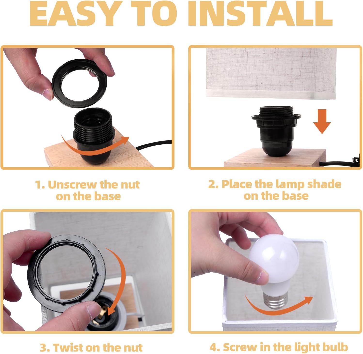 Small Bedside Table Lamp for Bedroom, Minimalist Wood Base & Round Fabric Shade, Mini Cute Cozy Warm White Nightstand Boho Lamp, Study Desk Night Stand Light for Room, Dorm, Nursery, Living Room