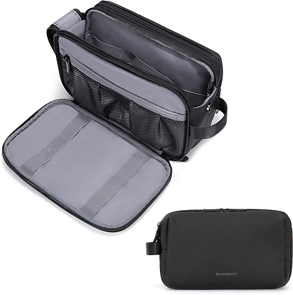 BAGSMART Toiletry Bag for Men, Travel Toiletry Organizer Dopp Kit Water-resistant Shaving Bag for Toiletries Accessories, Door Room Essentials, Black-medium