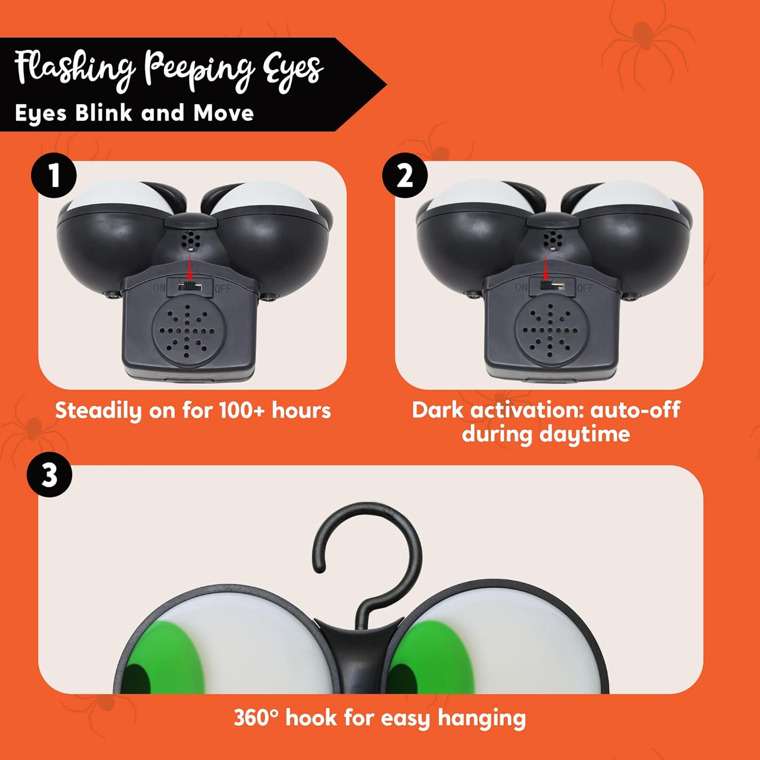 Joiedomi 3 Pack Halloween Decorations Indoor Flashing Peeping Eyes Lights with Timer, Halloween Glowing Decorations Outdoor Party Supplies, Spooky Animated Lights Eyes Decor for Yard Lawn Garden