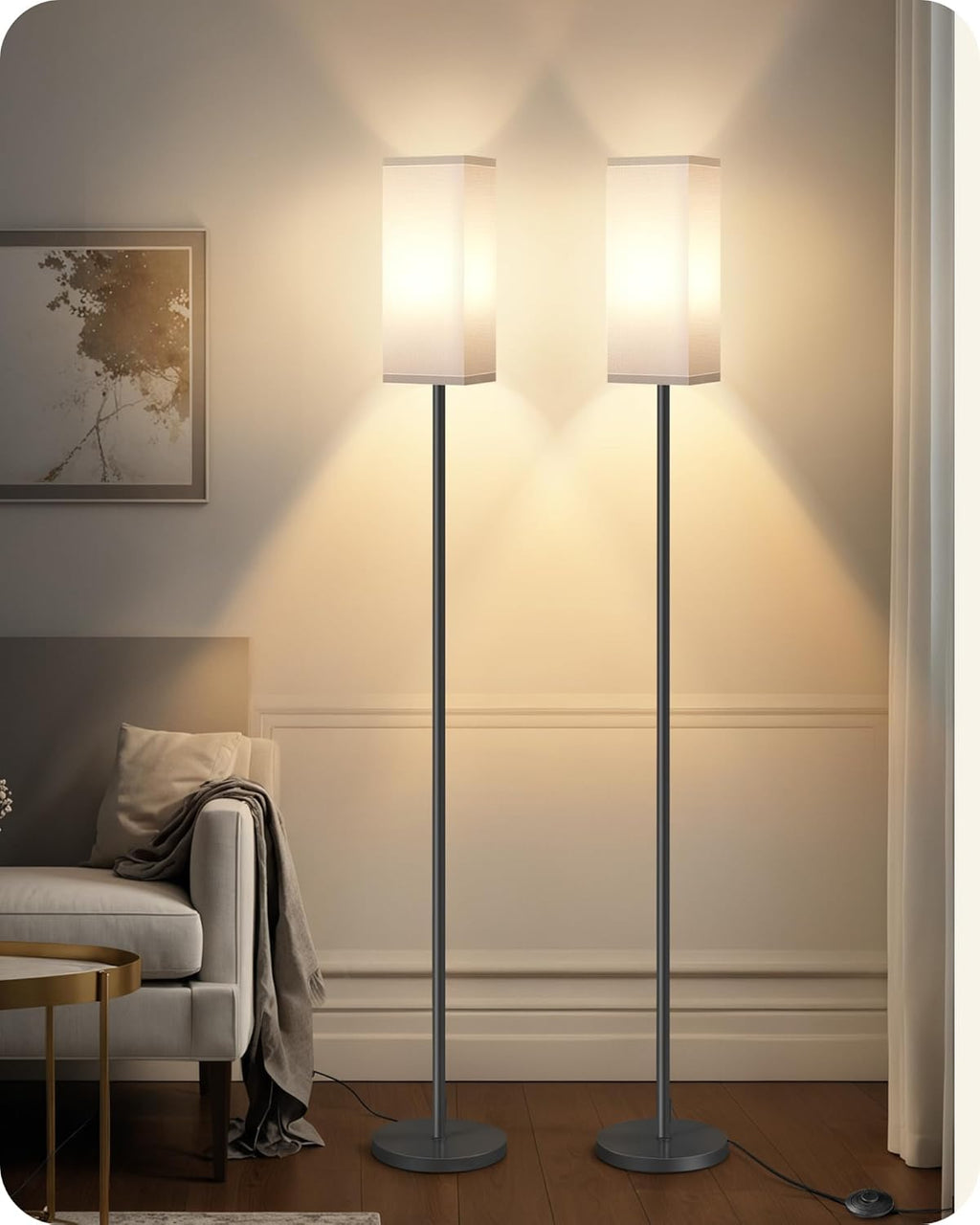 64.6" Floor Lamp, Pole with Foot Switch, Modern Standing Lamp Lampshade, Minimalist Freestanding Lamp (Bulb Not Included), for Living Room, Bedroom Office ETL Listed, Black and Beige E07LD05