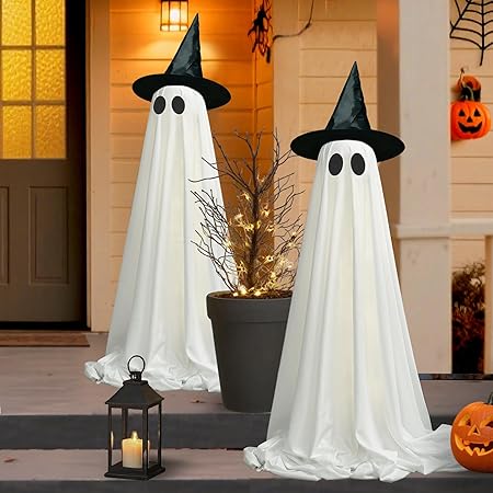 2Packs Halloween Decorations-Halloween Decorations Outdoor,Light Up Spooky Ghost Decoration Indoor with Remote Control LED String Lights,Ghost Outside Decor for Yards Porch Gardens Lawn Party