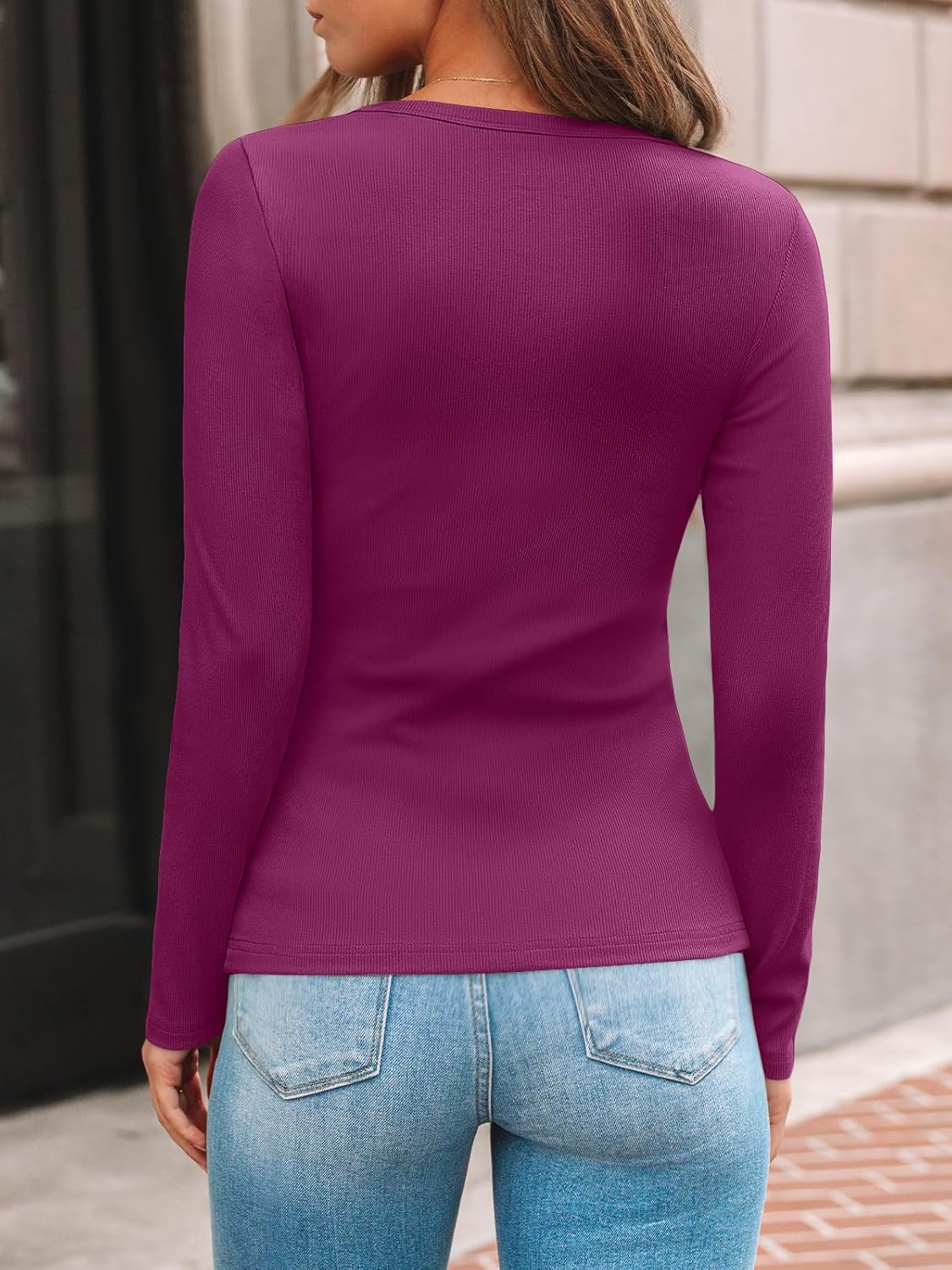 AUTOMET Long Sleeve Shirts Blouses Fall Fashion Ribbed Basic Tops Winter Clothes