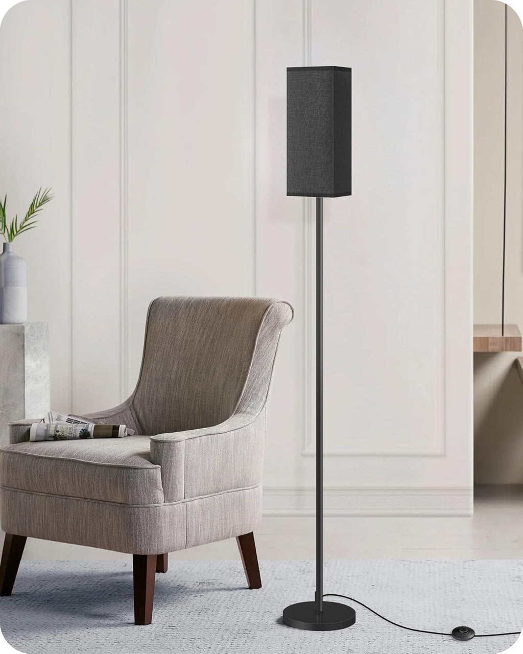 64.6" Floor Lamp, Pole with Foot Switch, Modern Standing Lamp Lampshade, Minimalist Freestanding Lamp (Bulb Not Included), for Living Room, Bedroom Office ETL Listed, Black and Beige E07LD05