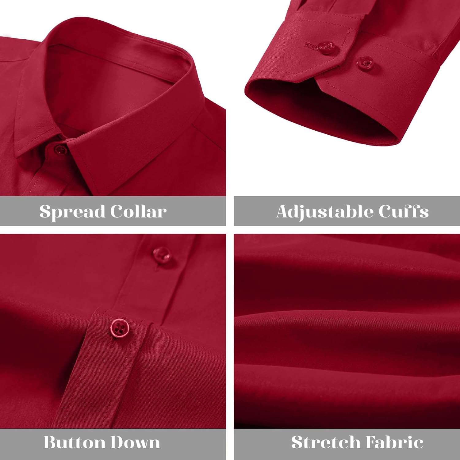 BEILU Stretch Mens Slim Fit Dress Shirts Formal Long Sleeve Button Down Shirts