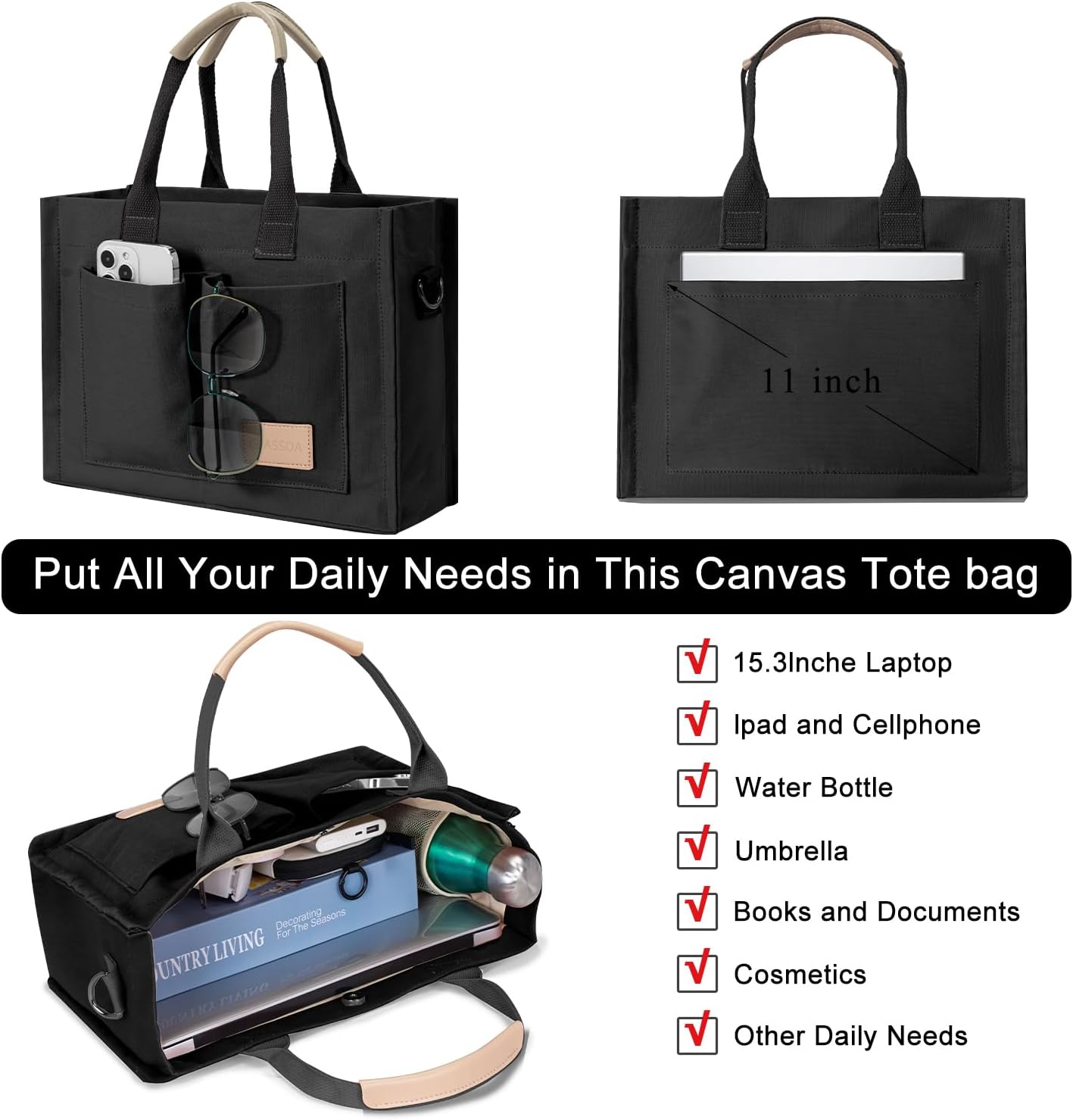 Tote Bags for Women Canvas Tote Purse Crossbody with Pockets Top Handle Shoulder Satchel Bag for Women