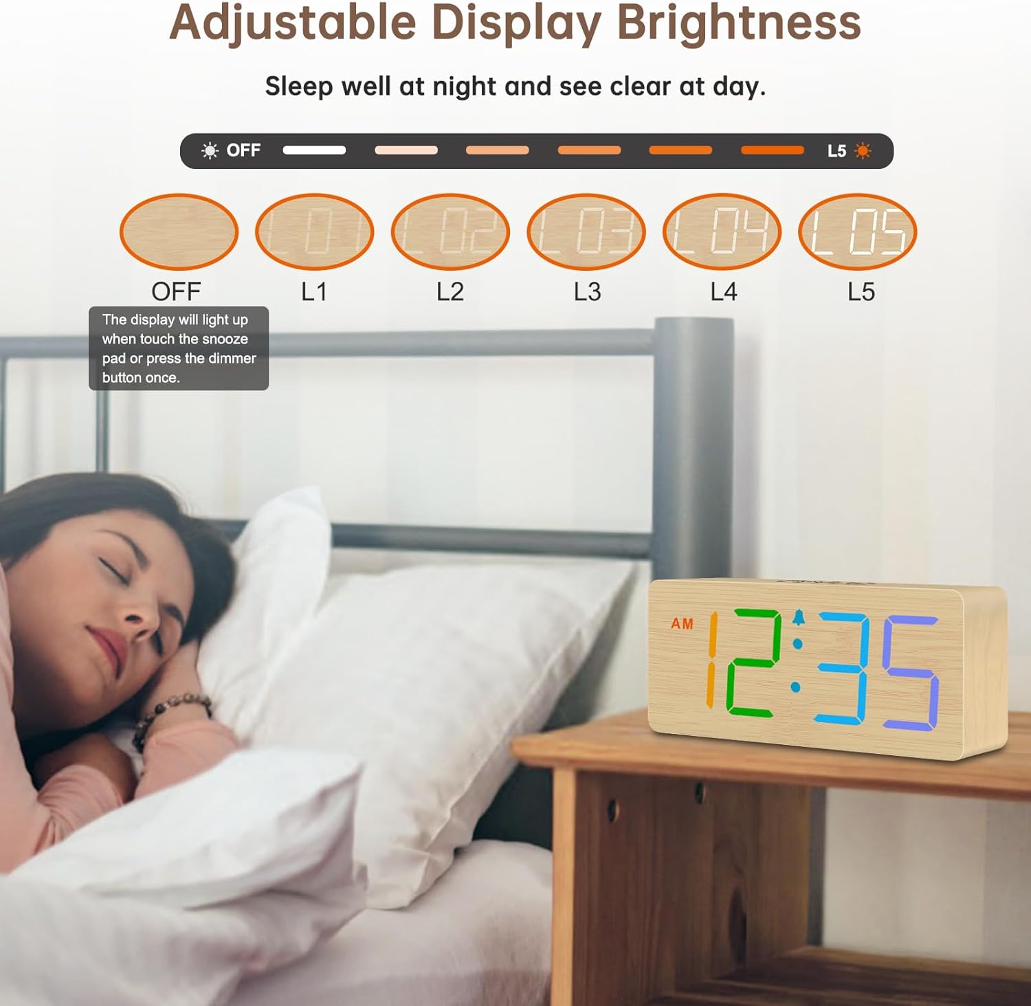 DreamSky Small Digital Alarm Clock for Bederoom, Large Big Numbers Display with Dimmer for Living Room, Electric Bedside Desk Clock with USB Charging Port, Adjustable Volume, USB-C Adapter Powered
