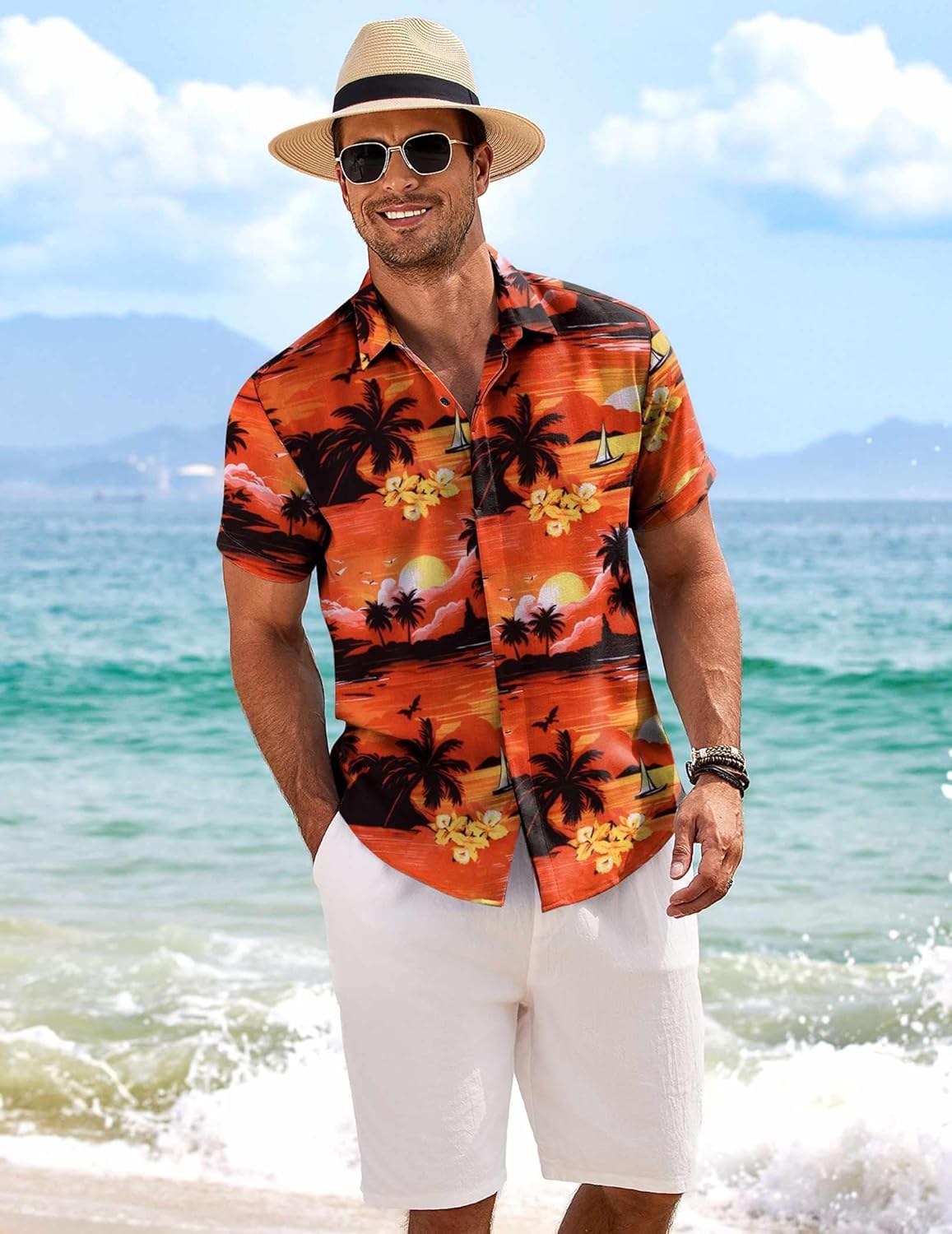 COOFANDY Men's Linen Shirts Short Sleeve Casual Shirts Button Down Shirt for Men Beach Summer Wedding Shirt