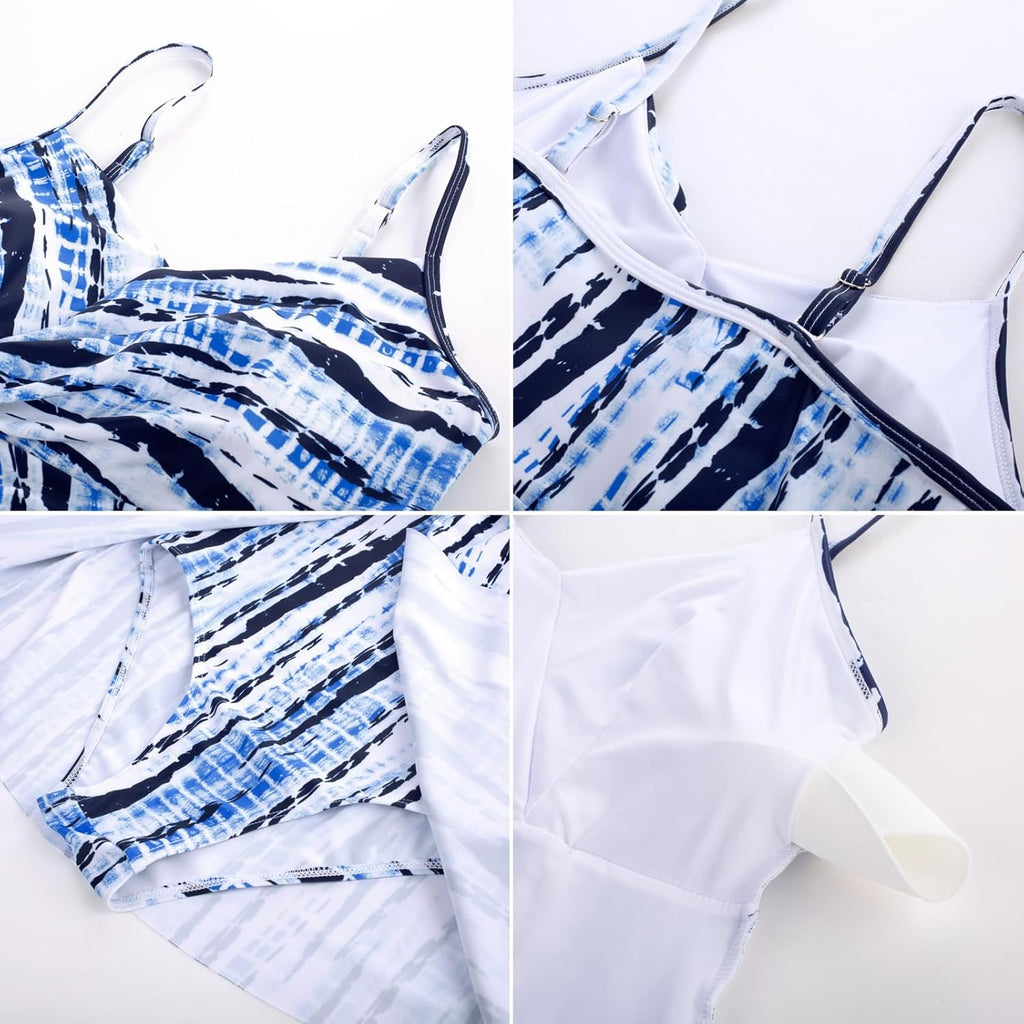 GRACE KARIN Women's One Piece Swim Dress V Neck Tummy Control Swimsuit Vacation Beachwear Bathing Suit