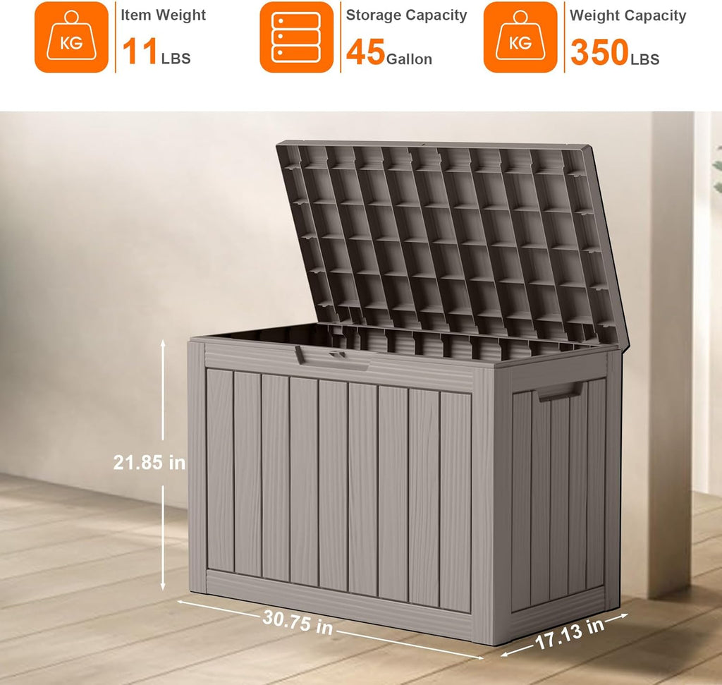 80 Gallon Resin Deck Box, Lockable Patio Outdoor Storage Box for Furniture, Garden Tools and Tools Storage, Waterproof Outside Storage Box - Black