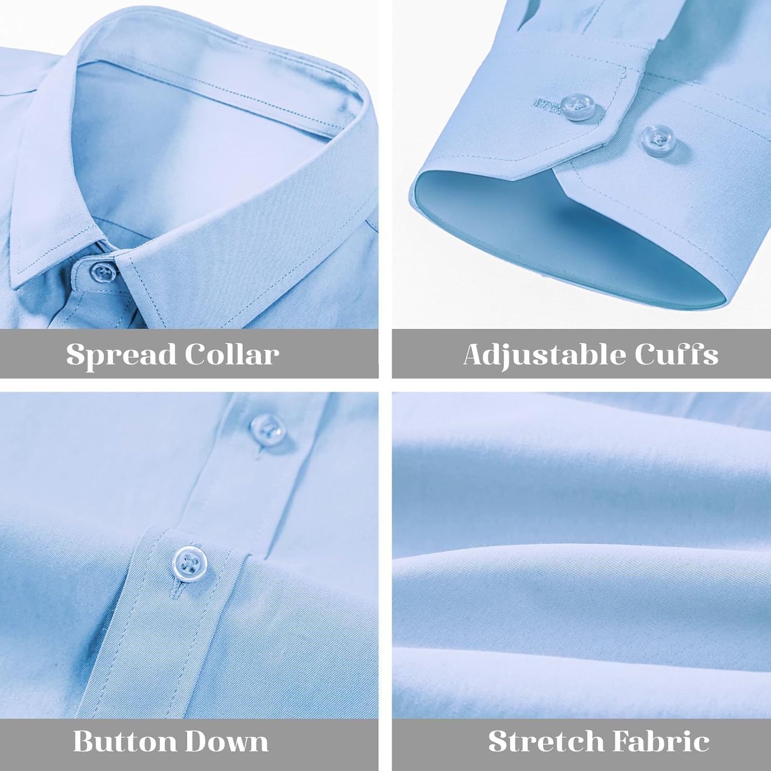 BEILU Stretch Mens Slim Fit Dress Shirts Formal Long Sleeve Button Down Shirts