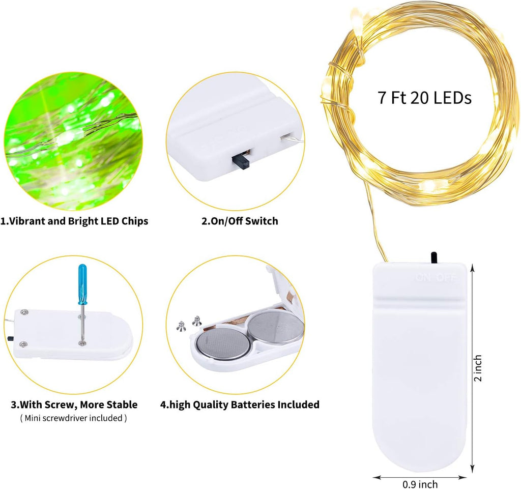 Brightown 12 Pack LED Fairy Lights Battery Operated String Lights - 7ft 20LED Waterproof Silver Wire Firefly Starry Moon Lights for DIY Crafts Wedding Table Centerpieces Party Bedroom Christmas