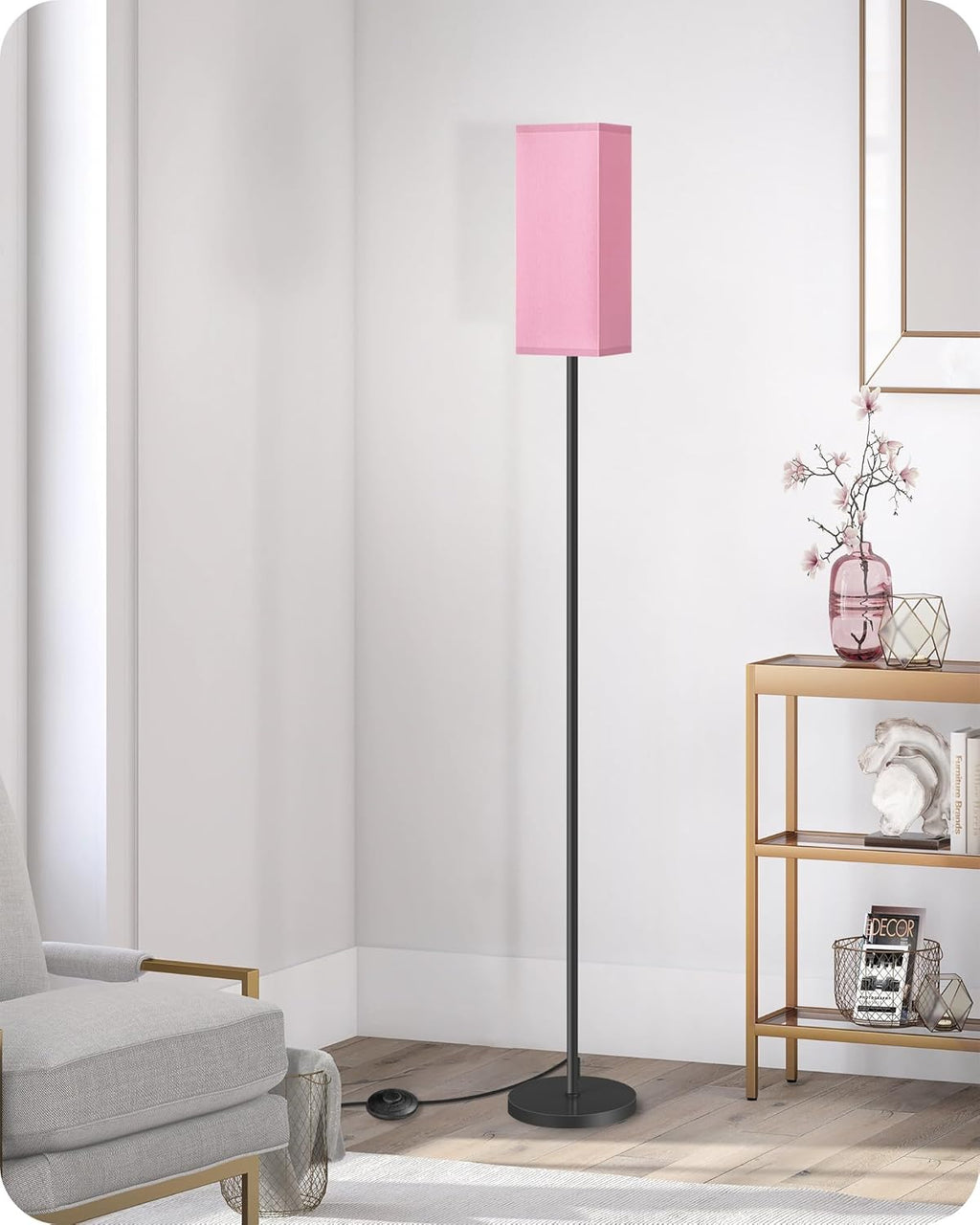 64.6" Floor Lamp, Pole with Foot Switch, Modern Standing Lamp Lampshade, Minimalist Freestanding Lamp (Bulb Not Included), for Living Room, Bedroom Office ETL Listed, Black and Beige E07LD05
