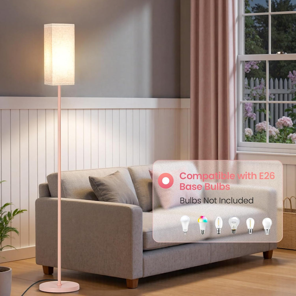 64.6" Floor Lamp, Pole with Foot Switch, Modern Standing Lamp Lampshade, Minimalist Freestanding Lamp (Bulb Not Included), for Living Room, Bedroom Office ETL Listed, Black and Beige E07LD05