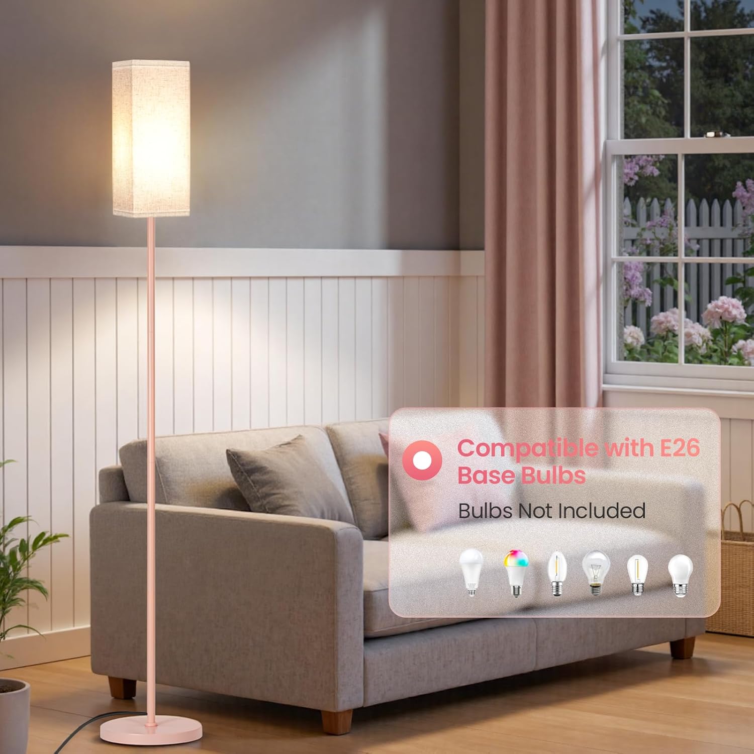 64.6" Floor Lamp, Pole with Foot Switch, Modern Standing Lamp Lampshade, Minimalist Freestanding Lamp (Bulb Not Included), for Living Room, Bedroom Office ETL Listed, Black and Beige E07LD05