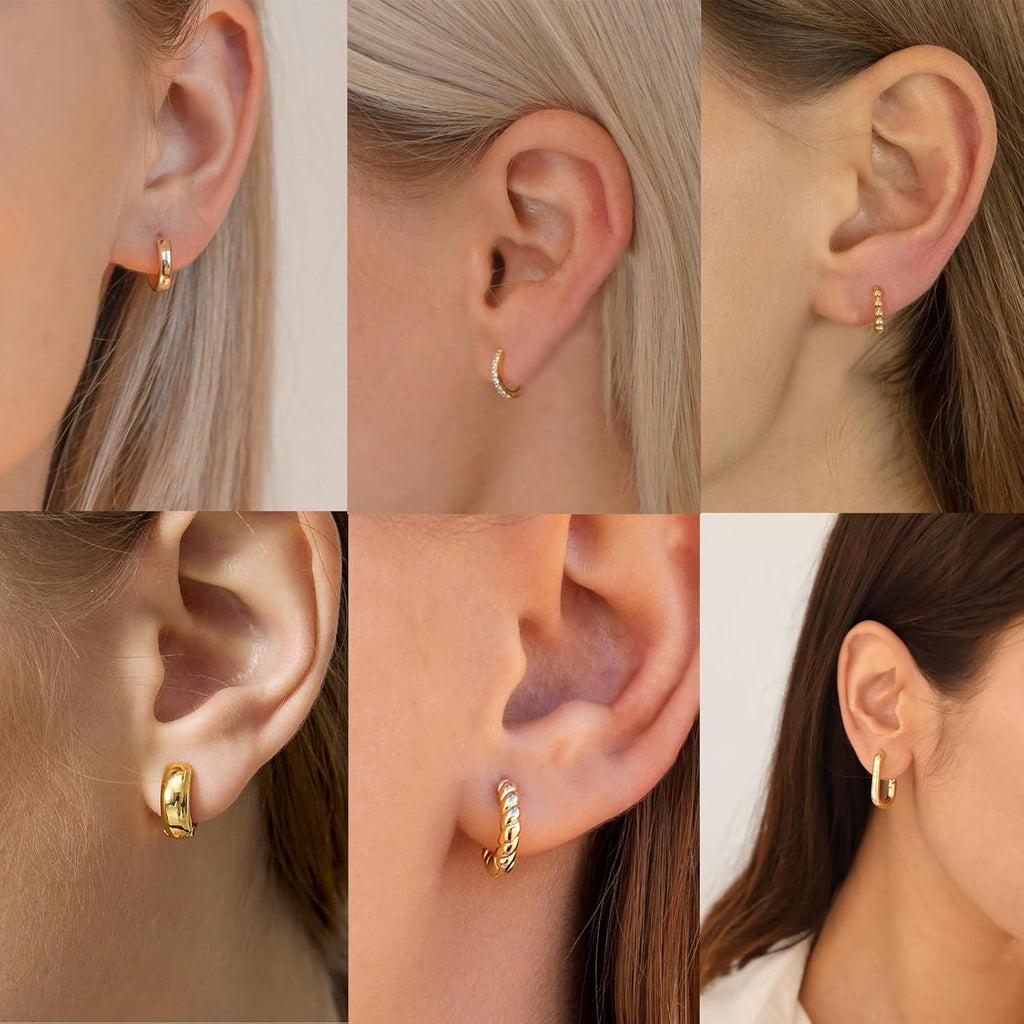 VIROMY Gold Hoop Earrings Set for Women Trendy, 14K Gold Plated Lightweight Small Gold/Silver Hoop Earrings for Women Chunky Open Hoops Earrings Jewelry Gifts