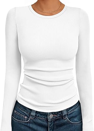 AUTOMET Long Sleeve Shirts Blouses Fall Fashion Ribbed Basic Tops Winter Clothes