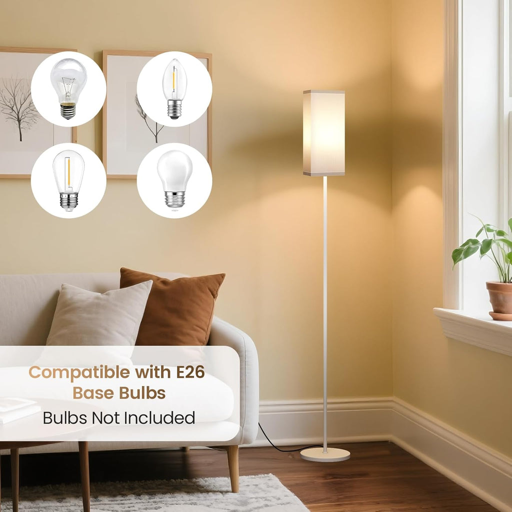 64.6" Floor Lamp, Pole with Foot Switch, Modern Standing Lamp Lampshade, Minimalist Freestanding Lamp (Bulb Not Included), for Living Room, Bedroom Office ETL Listed, Black and Beige E07LD05