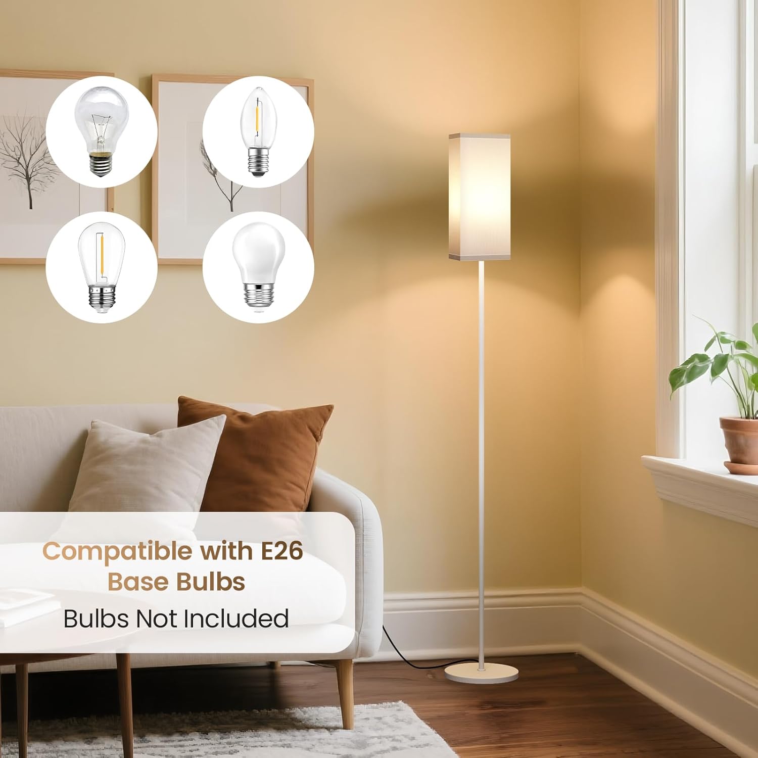 64.6" Floor Lamp, Pole with Foot Switch, Modern Standing Lamp Lampshade, Minimalist Freestanding Lamp (Bulb Not Included), for Living Room, Bedroom Office ETL Listed, Black and Beige E07LD05