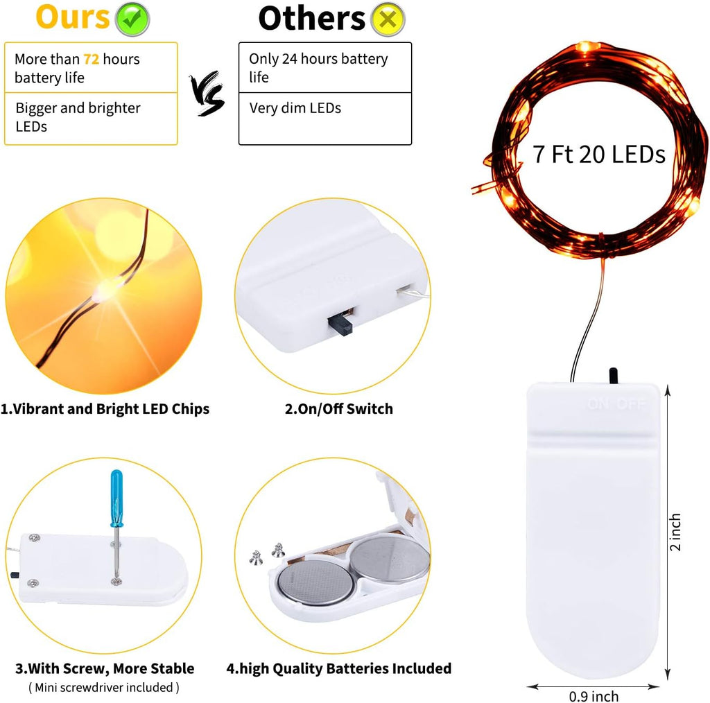 Brightown 12 Pack LED Fairy Lights Battery Operated String Lights - 7ft 20LED Waterproof Silver Wire Firefly Starry Moon Lights for DIY Crafts Wedding Table Centerpieces Party Bedroom Christmas