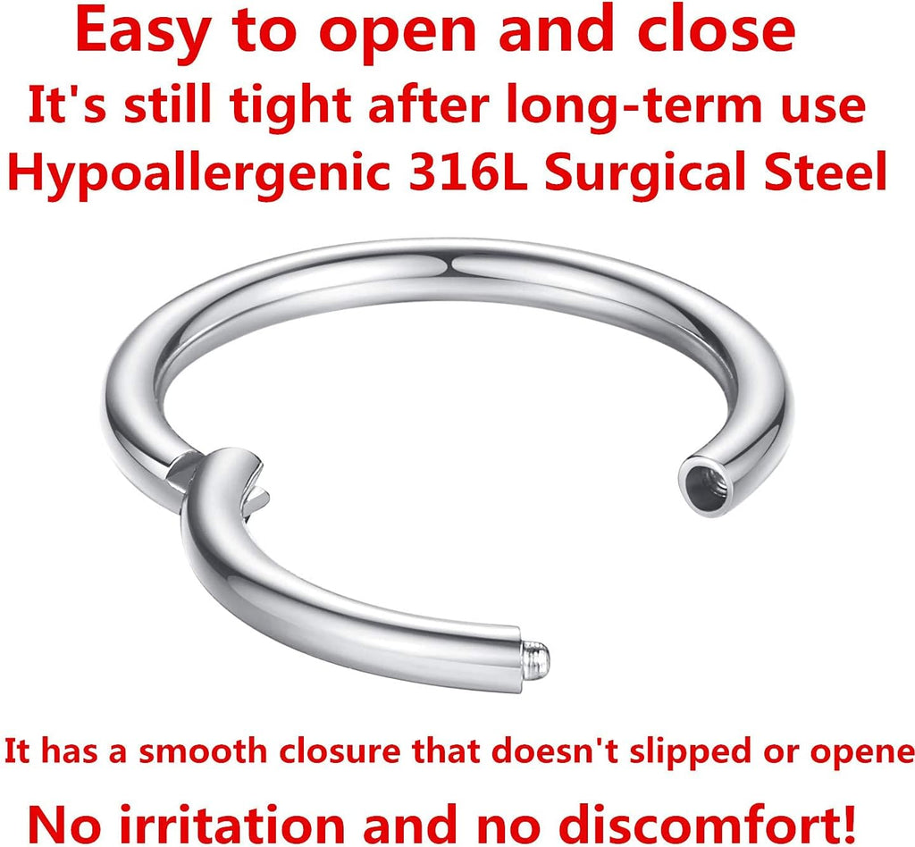 ORANGELOVE Hypoallergenic Nose Rings 20G 18G 16G 14G 12G 10G 8G 316l Surgical Steel Septum Jewelry Hinged Segment Ring Body Piercing Nose Hoop Lip Rings Nose Helix Cartilage Rook Earrings