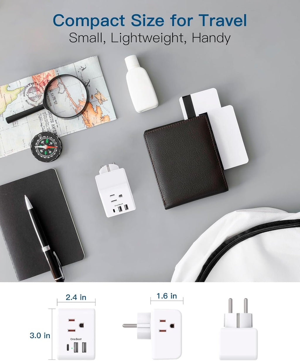 2 Pack European Travel Plug Adapter, International Power Plug Adapter with 3 Outlets 3 USB Charging Ports(1 USB C), Type C Plug Adapter Travel Essentials to Most Europe EU Spain Italy France Germany