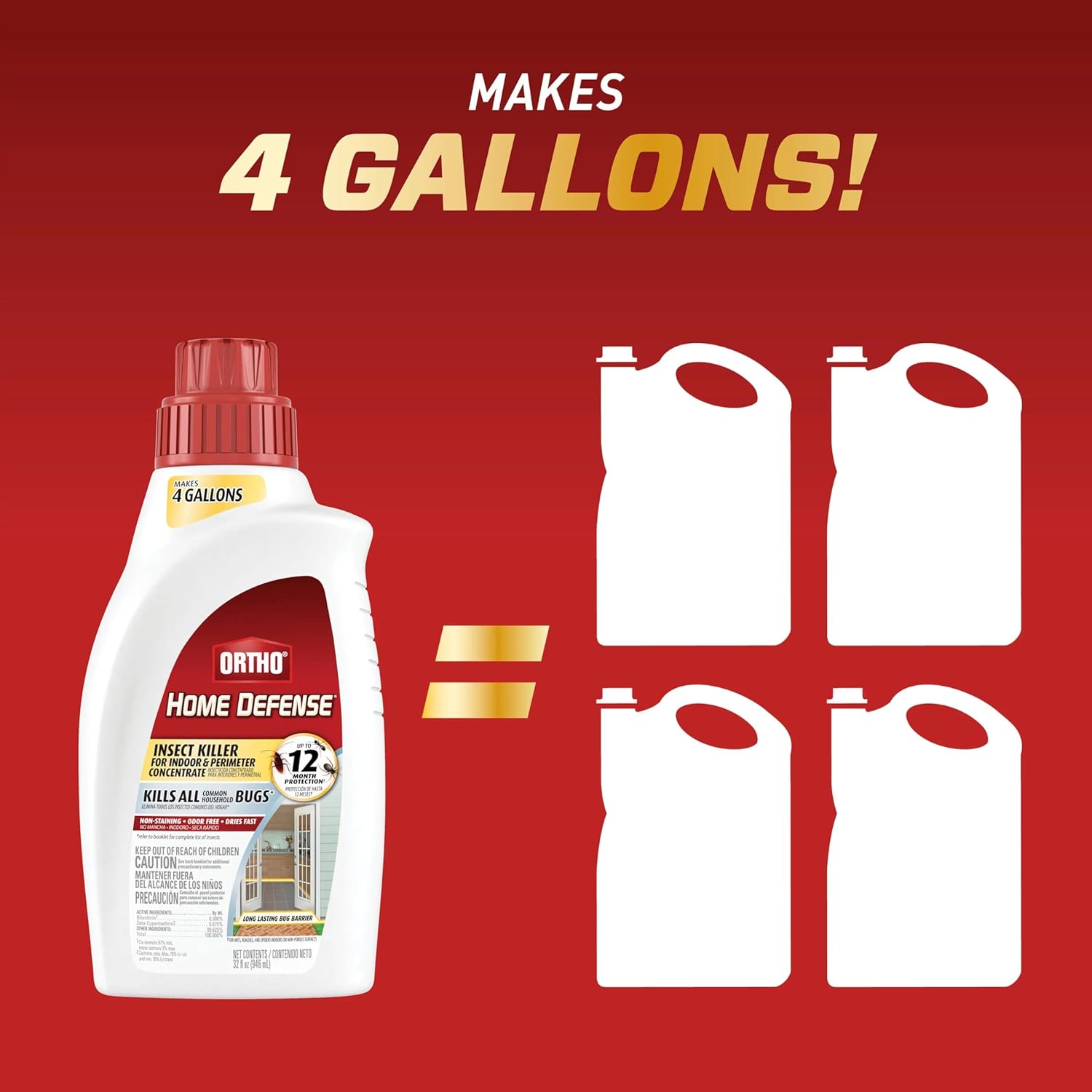 Ortho Home Defense Insect Killer for Indoor and Perimeter2 with Comfort Wand, Controls Ants, Roaches, Spiders and More, 1.33 gal