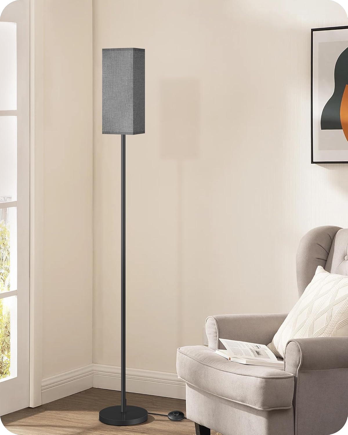 64.6" Floor Lamp, Pole with Foot Switch, Modern Standing Lamp Lampshade, Minimalist Freestanding Lamp (Bulb Not Included), for Living Room, Bedroom Office ETL Listed, Black and Beige E07LD05