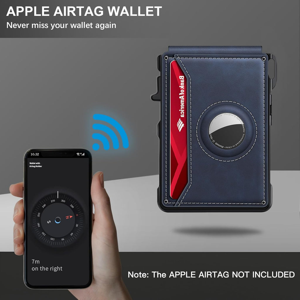 Airtag Wallet for Men, Mens Smart Wallet for Air Tag RFID Blocking, Minimalist Bifold Pop Up Aluminum Credit Card Case Holder 12+ Cards with ID Window, Gift for Men, No Airtag Included, Carbon Fiber