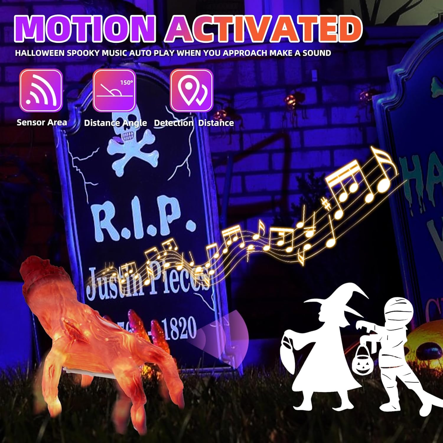 Halloween Decorations Crawling Hand,Halloween Automatic Crawl with Spooky Music Battery Powered Lifelike Scary Can Glow and Moving Hand for Costume Party Holiday Decorations