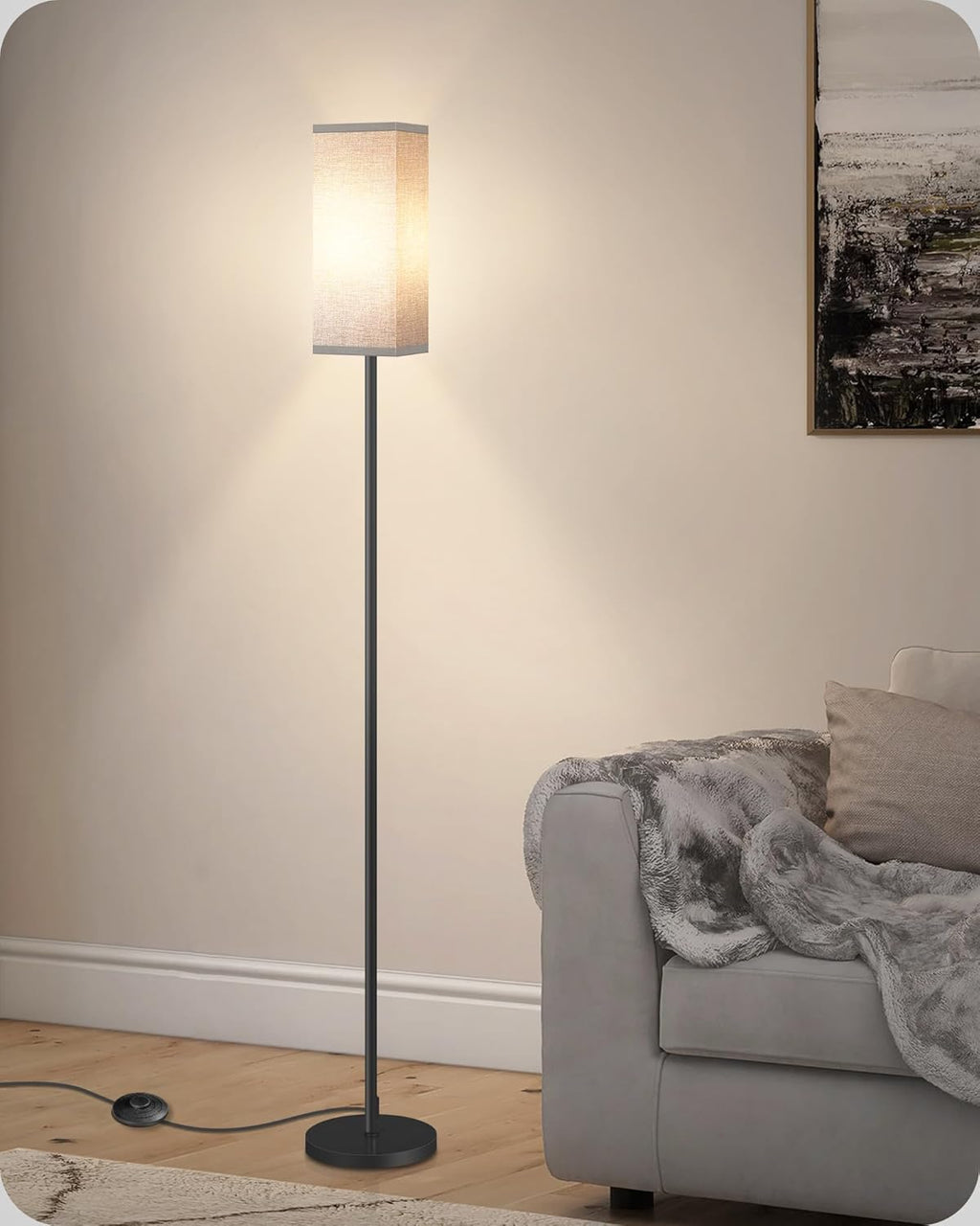64.6" Floor Lamp, Pole with Foot Switch, Modern Standing Lamp Lampshade, Minimalist Freestanding Lamp (Bulb Not Included), for Living Room, Bedroom Office ETL Listed, Black and Beige E07LD05