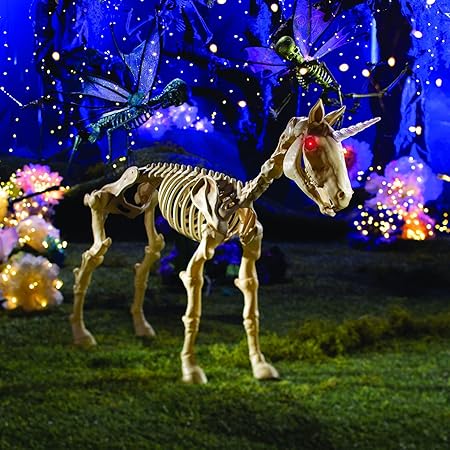 Fun Express 27" Unicorn Skeleton Plastic Halloween Decoration with Glowing Eyes - Premium Outdoor Yard Decor for Porch, Garden & Lawn | Weather-Resistant Large Halloween Decorations